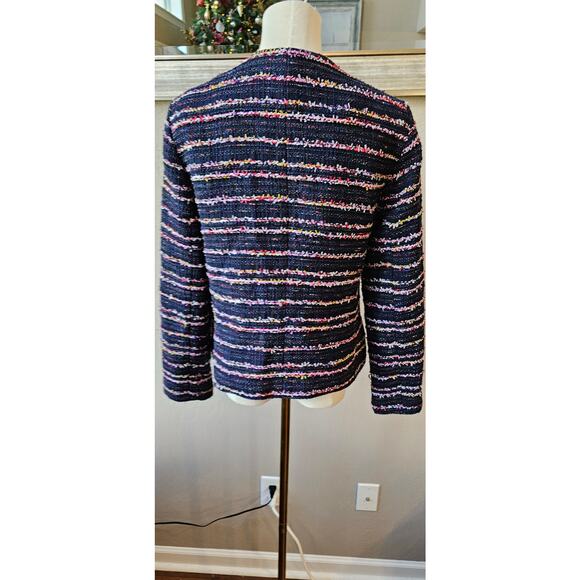 Talbots Fringe Trim Tweed Blazer Jacket Women Sz 6 Blue Long Sleeve Career Lined - Picture 7 of 9